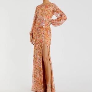 Mac Duggal Floral Peach Sequin Mother Of The Bride Dress Formal Prom Wedding